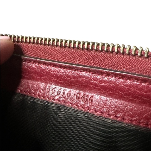 GUCCI GG Beige Logo Canvas Leather Red Bifold Zip Wallet Bamboo Leather tassels - Picture 4 of 15